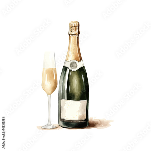 Bottle of champagne watercolor. Vector illustration design.