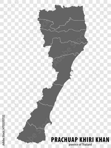 Blank map Prachuap Khiri Khan province of  Thailand. High quality map Prachuap Khiri Khan with municipalities on transparent background for your web site design, logo, app, UI.  Thailand.  EPS10. 
