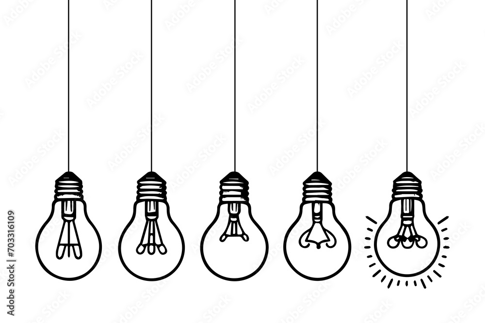 doodle of light bulb illustration, idea symbol on white background.