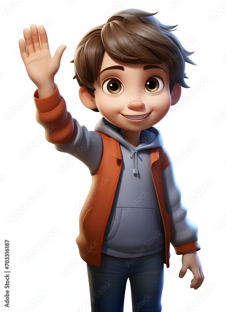 Cartoon Boy Standing Up and Waving Cartoon Boy Standing Up and Waving