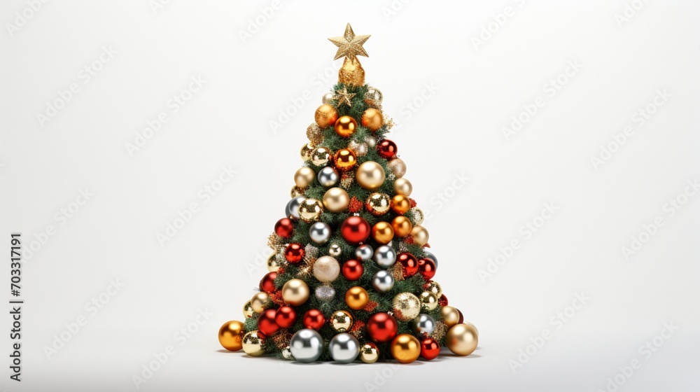 a Christmas tree formed by intricate Christmas balls and festive decorations, isolated on a clear PNG background