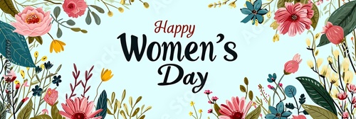 Happy Womens Day with spring flowers background International Womens Day concept March 8 Happy Mother`s Day greeting design photo