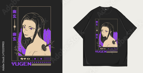 Anime graphic t-shirt design, urban streetwear vector illustration for t-shirt, apparel and clothing design