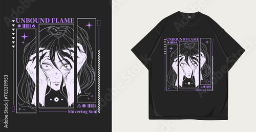 Anime streetwear graphic t-shirt design, vector illustration for t-shirt, Japanese apparel and clothing design