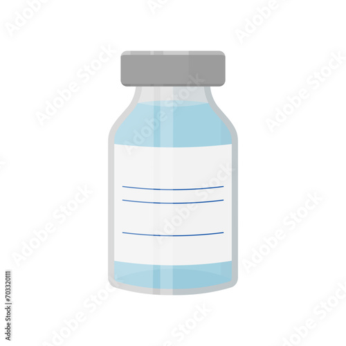 Vector illustration on a medical theme. Image of a syringe and a jar with a virus vaccine. Medical syringe and glass bottle with medicine on table.