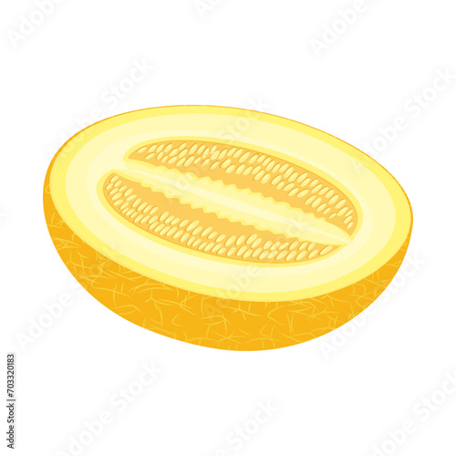 Melon isolated on a white background. Delicious ripe melon whole and pieces, slices. Flat style, cartoon design