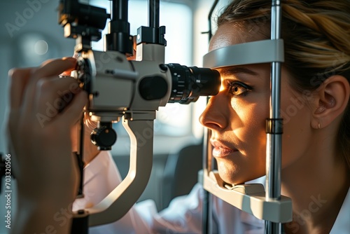 Female getting an eye exam at clinic.