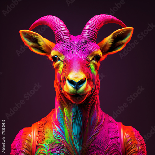 Realistic lifelike ibex in fluorescent electric high © Noman