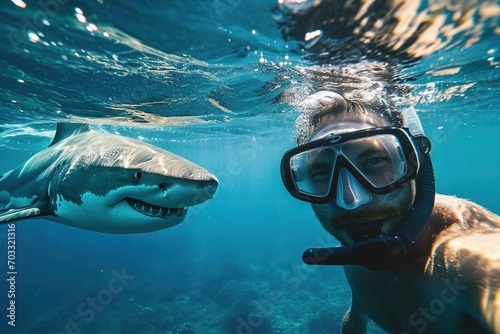Man taking a selfie with a shark. © Bargais