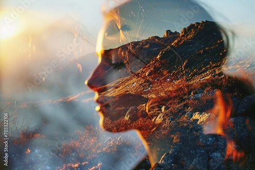 The double exposure with girl and forest. photo