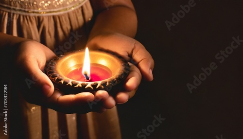 Little Girl Holding Diya Oil Lamp for the Diwali Festival Celebration