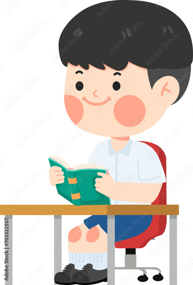 Cute boy sitting at the desk and reading a book Cute boy sitting at the desk and reading a book