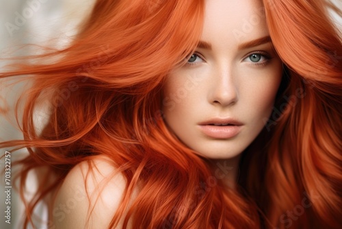 Redhead Woman with Luxurious Flowing Hair and Fair Skin