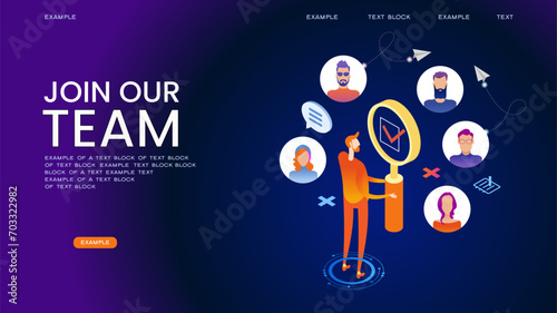Join our team concept. WE'RE HIRING banner. Open Recruitment Creative Ad.Looking for Talents Advertising. Job Vacancy Design. Recruitment Concept.