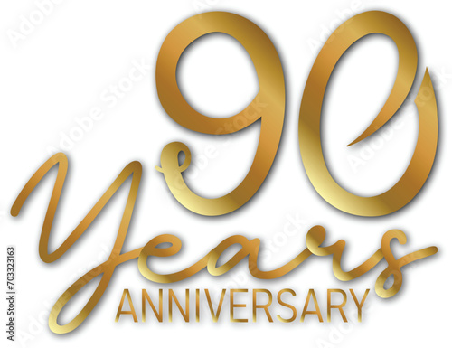 90 year Golden anniversary symbol. Anniversary template design concept for birthday celebration event, invitation card, greeting card, banner, poster, flyer, book cover. Vector illustration