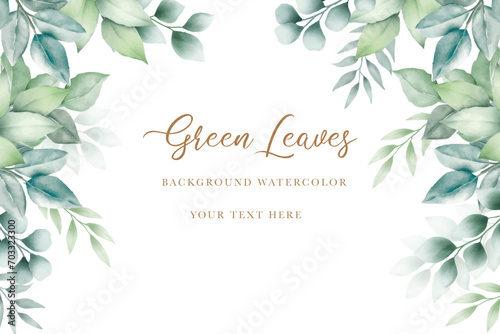 beautiful green leaves background watercolor photo