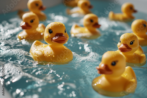 Rubber Duckies Afloat: Yellow Fun in the Bathtub Splash photo