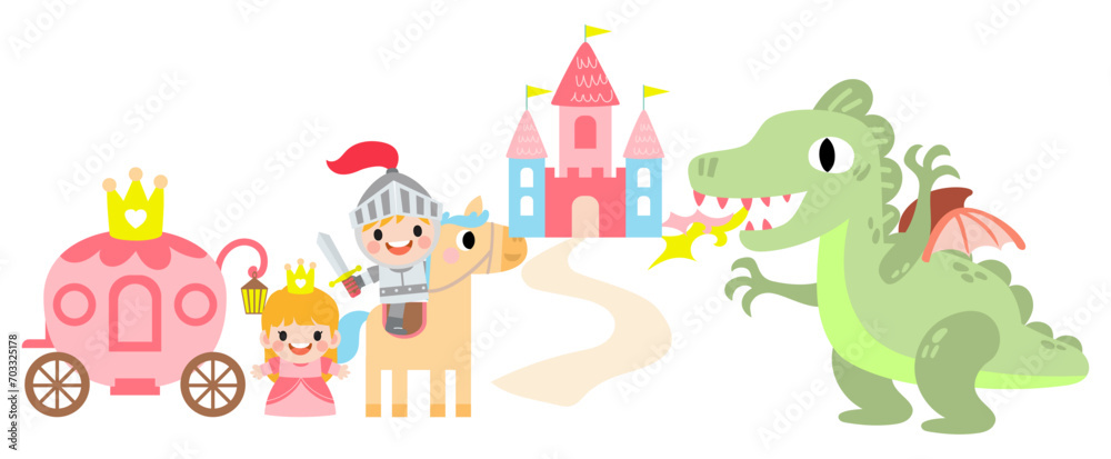 Fantasy knight princess and dragon . prince on horseback holding sword fights with dragon. Fantasy knight princess and dragon . prince on horseback holding sword fights with dragon.