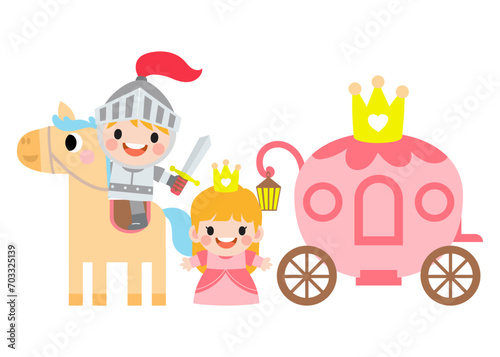 Fantasy knight princess and dragon . prince on horseback holding sword fights with dragon.
