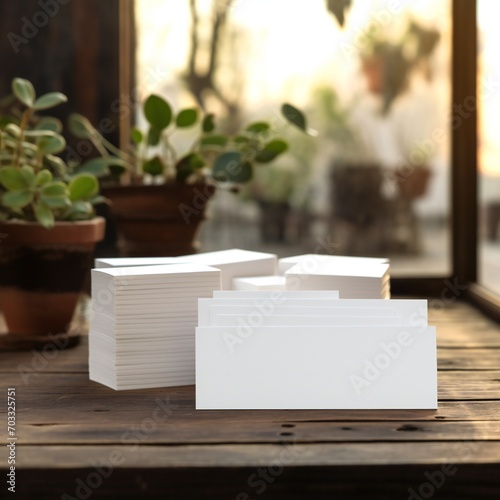 White empty business cards mockup on table Generative AI