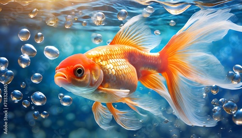 水中を優雅に泳ぐ金魚 photo