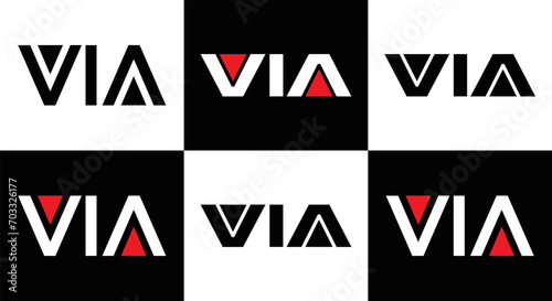 VIA logo. VIA set , V I A design. White VIA letter. VIA, V I A letter logo design. Initial letter VIA letter logo set, linked circle uppercase monogram logo. V I A letter logo vector design. 