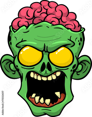 Cartoon funny green zombie character design with scary face expression. Halloween vector. Great for package design or party decoration