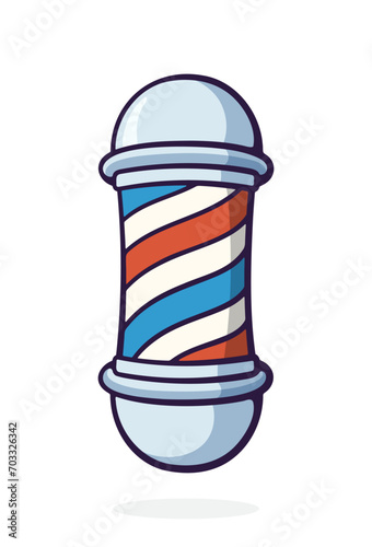 Barber pole with red and blue spiral. Barbershop Symbol. Vector illustration. Hand drawn cartoon clip art with outline. Isolated on white background