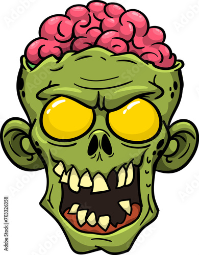 Cartoon funny green zombie character design with scary face expression. Halloween vector. Great for package design or party decoration