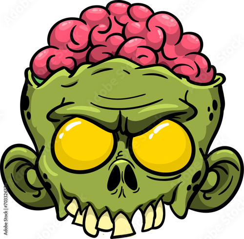 Cartoon funny green zombie character design with scary face expression. Halloween vector. Great for package design or party decoration