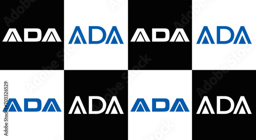ADA logo. ADA set , A D A design. White ADA letter. ADA, A D A letter logo design. Initial letter ADA letter logo set, linked circle uppercase monogram logo. A D A letter logo vector design.	
