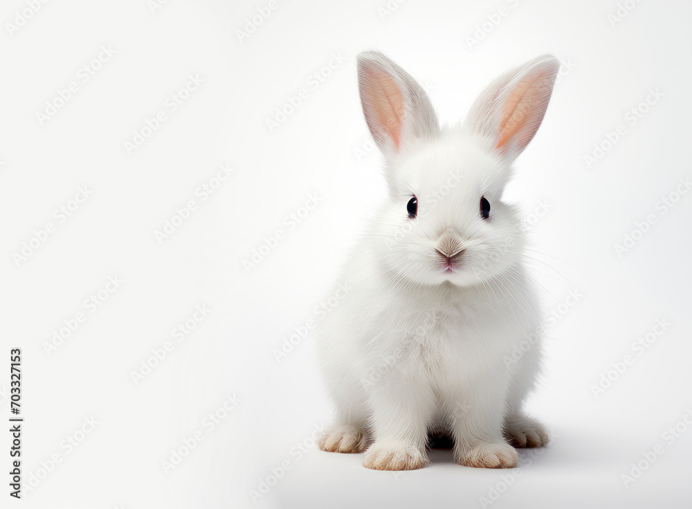 Fototapeta premium Snowy White Whiskers: Bunny Grace on a Pure Canvas