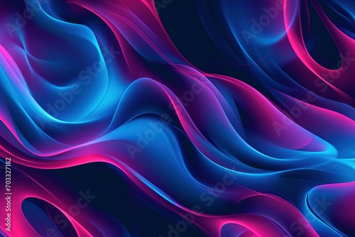 Captivating energy  Vibrant abstract waves in blue and pink seamlessly flow with blue and purple tones  set against dark azure and red. The composition evokes rounded shapes and luminous spheres
