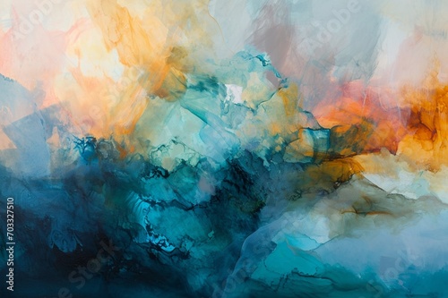 : Layers of translucent hues blend seamlessly, evoking a sense of depth and mystery within this ethereal abstract painting.