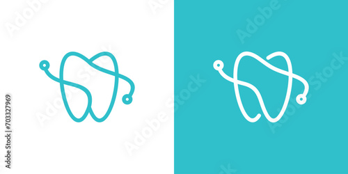 logo design combination of tooth shape with stethoscope. minimalist line, icon, vector, symbol.