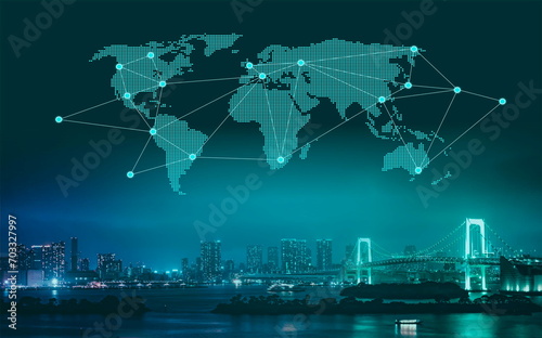 Photography Trade and Commerce - World Map Over New York at Night