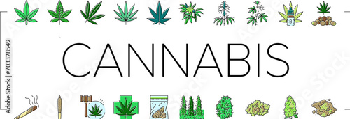 cannabis plant leaf weed hemp icons set vector. marijuana drug, medical, medicine natural, nature herb, smoke health, organic green cannabis plant leaf weed hemp color line illustrations