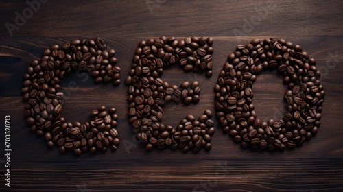 A Word CEO Made Out of Coffee Beans on Top of a Wooden Table