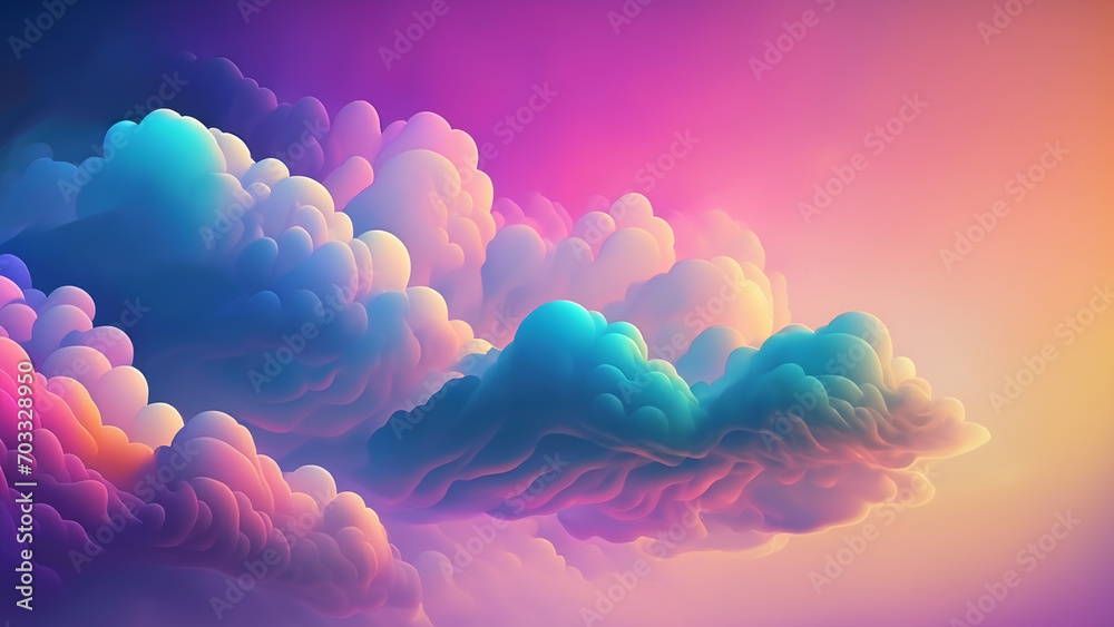 Abstract illustration with beautiful colorful thick clouds in the colorful sky. 4K wallpaper