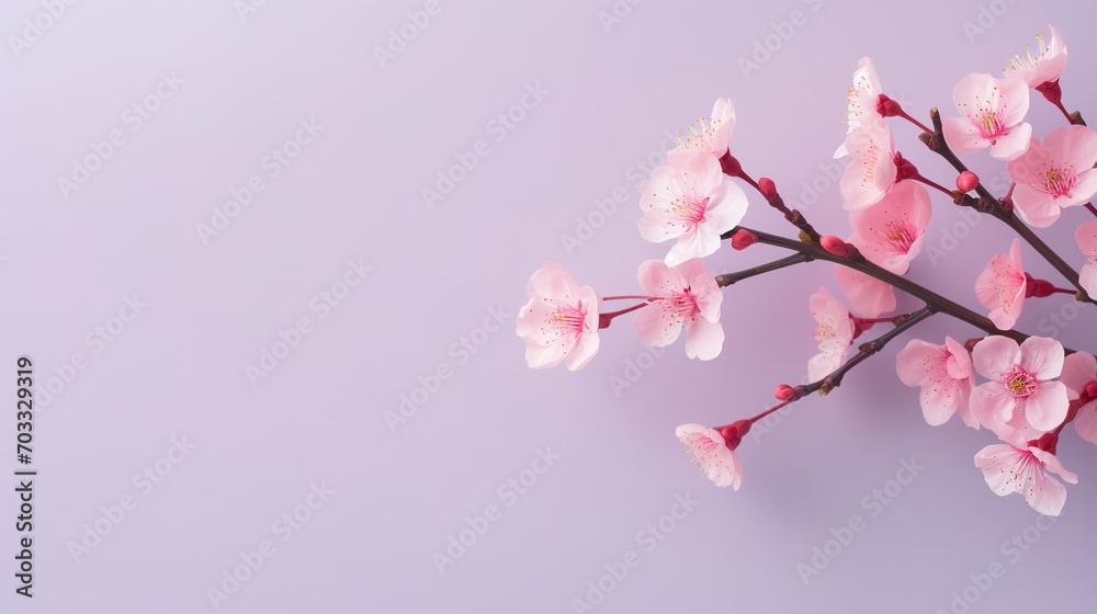 Pink spring cherry blossom flowers. Spring banner. blossoming cherry background with pink, landscape panorama, copy space.