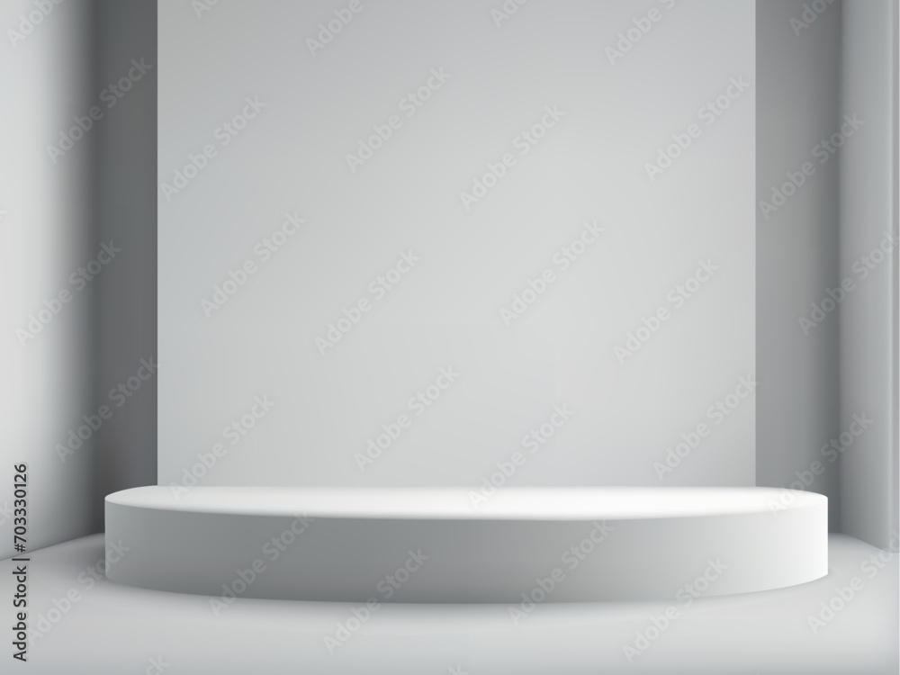 Empty white studio room with blank table podium. Empty white studio room with blank table podium.
