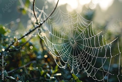 spider web with dew, intricate, delicate, morning, close-up