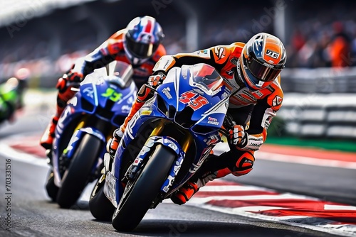 Motorcycle on the Race Track, Dynamic Concept Art Illustration, High Speed. Superbike Race. MotoGP. Motorbikes.