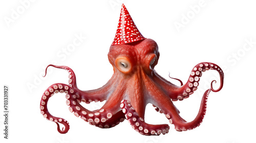 Isolated Party Octopus Portrait on a transparent background, Generative AI