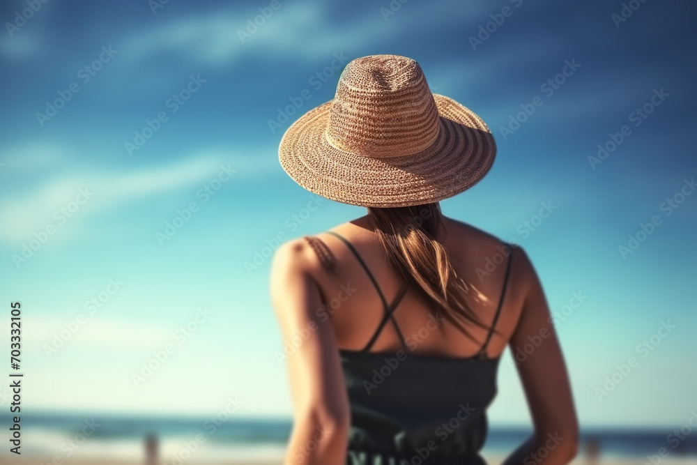 Nature, hobbies and leisure, travel concept. Beautiful young woman with swim suit walking in beach during sunny day
