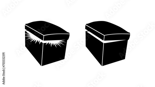 open Pandora's box, opened box with light,  black isolated silhouette