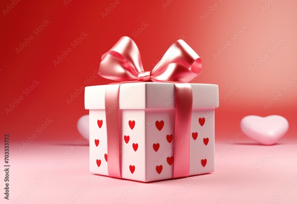gift box with roses confetti. Abstract luxury red background.