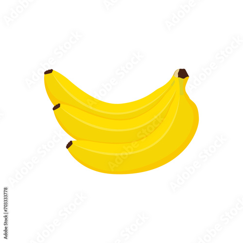 Ripe banana fruit isolated on white background. Whole and sliced peeled banana, flat style, cartoon design