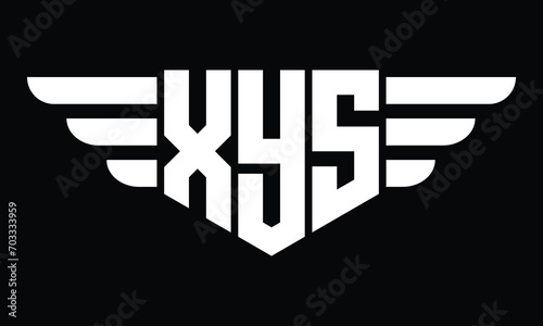XYS three letter logo, creative wings shape logo design vector template. letter mark, word mark, monogram symbol on black & white.