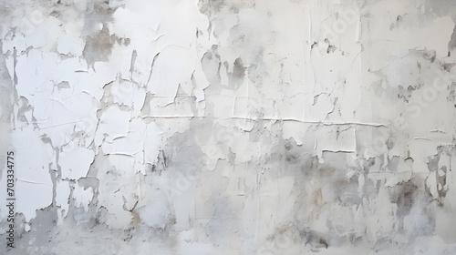 Abstract white grunge peeling cement texture on brick wall background vertical style. Old crack plaster concrete wall. Broken stonewall wallpaper. photo